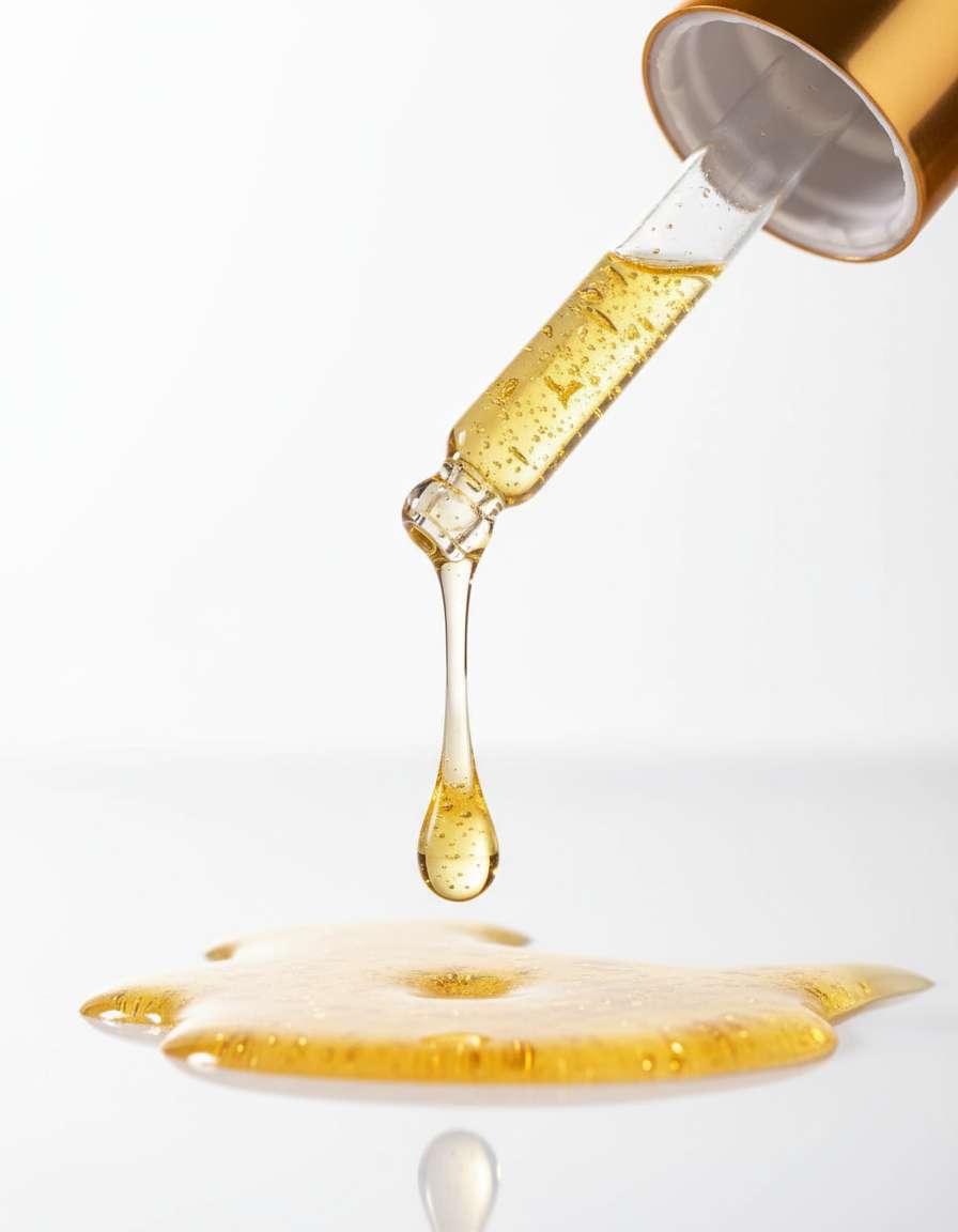 GinsengGlow Serum golden texture with gold flakes